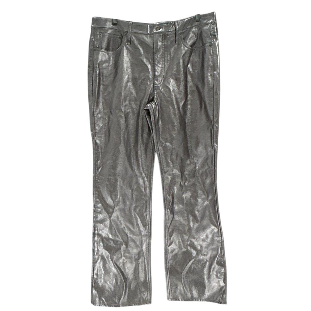 J Crew Full-length demi-boot pant in silver metallic faux leather Women's 30 NWT - Picture 2 of 5